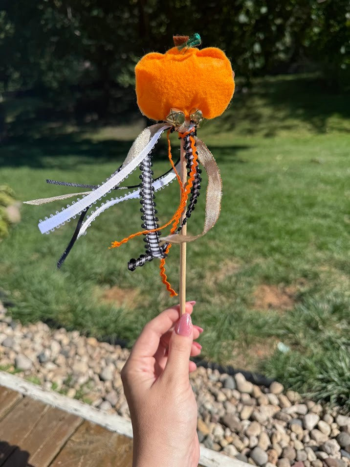 Pumpkin Fairy Wand – Felt Design with Ribbons & Bells - Handmade