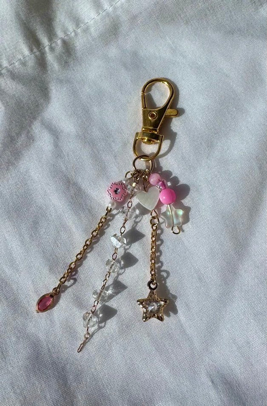 Handmade Beaded Keychain - Small Pink