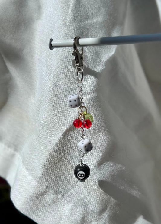 Handmade Beaded Keychain - Silver 8-Ball