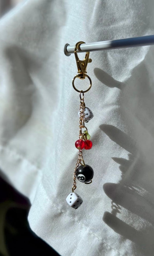 Handmade Beaded Keychain - Gold 8 Ball