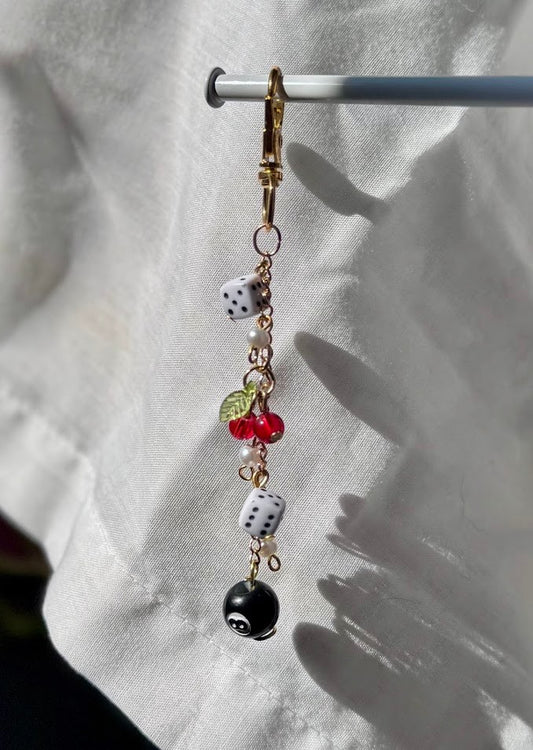 Handmade Beaded Keychain - Gold 8 Ball Style 2