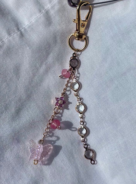 Handmade Pink Butterfly Beaded Keychain