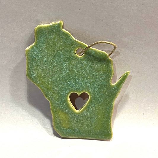 Ceramic Wisconsin Ornament - green