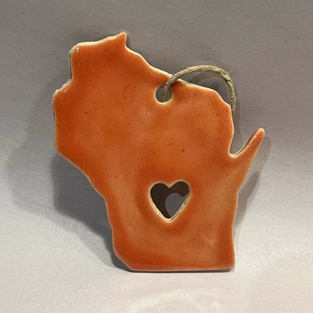 024 - Ceramic Wisconsin Ornament - Coral