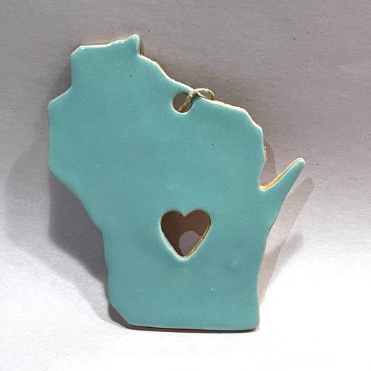 Ceramic Wisconsin Ornament - Aqua