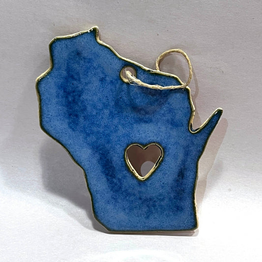 Ceramic Wisconsin Ornament - Blue
