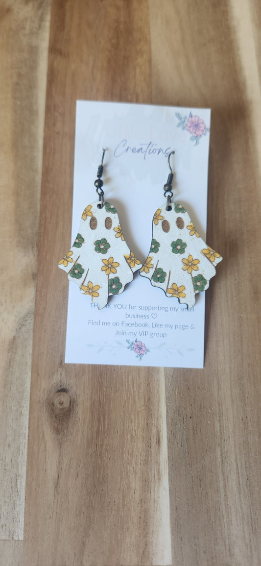 Wood Green and gold ghost dangle