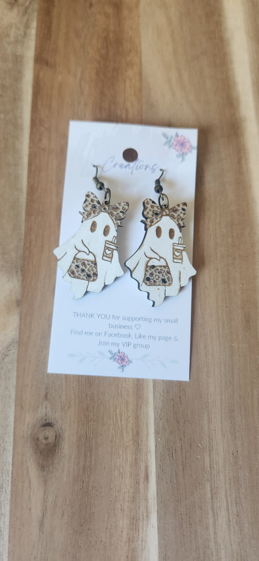 Wood "Boo-jee" Ghost dangles 