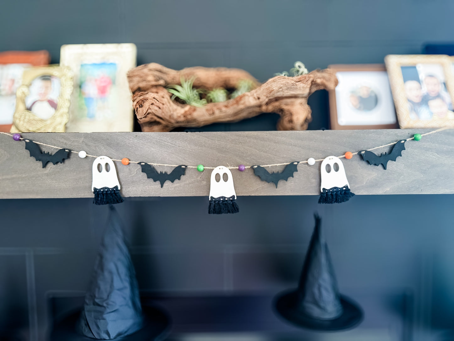Macrame Ghost and Bat Garland - Multi Color Beads
