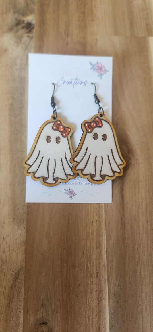 Wood Ghost with Bow Dangles