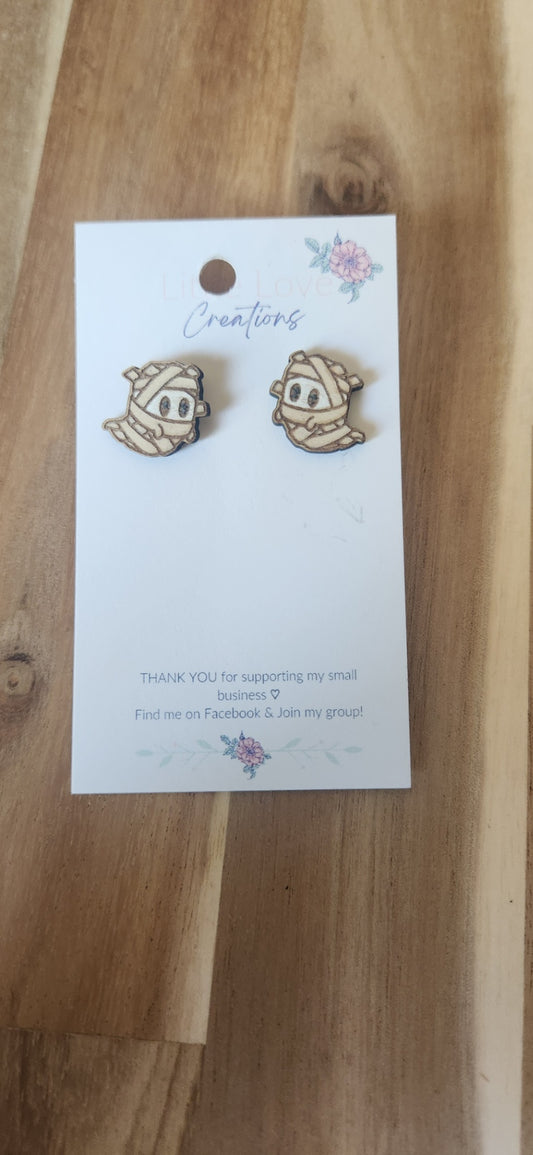 Wood mummy ghost studs