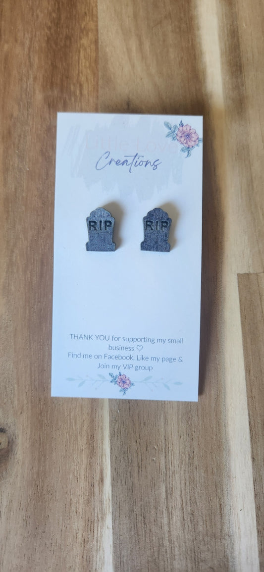 RIP headstone earrings 