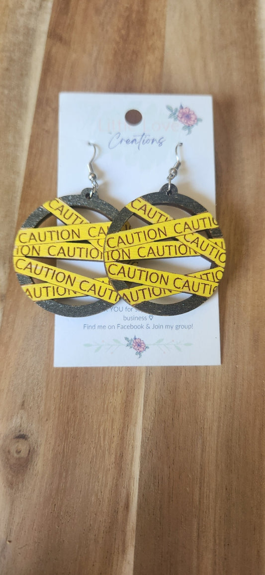 Wood Caution Earrings 