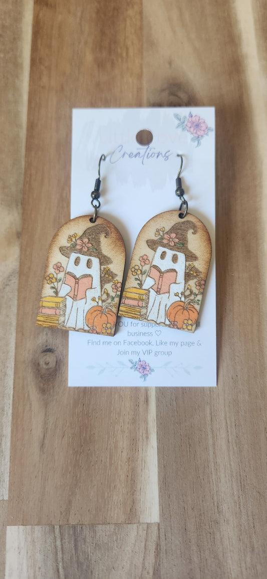 Wooden Bookish ghost dangle