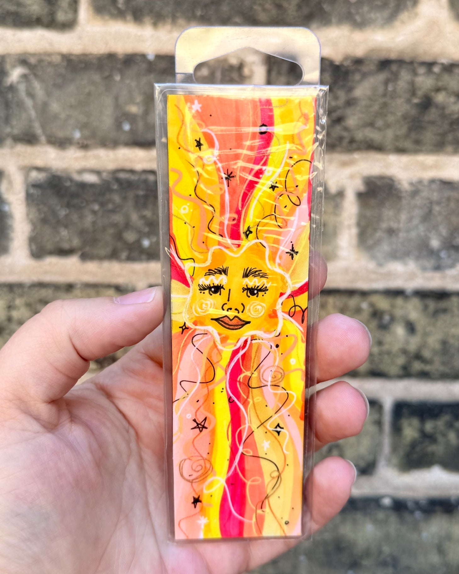 Celestial Dream Face Bookmark – Yellow Abstract – Hand-Drawn