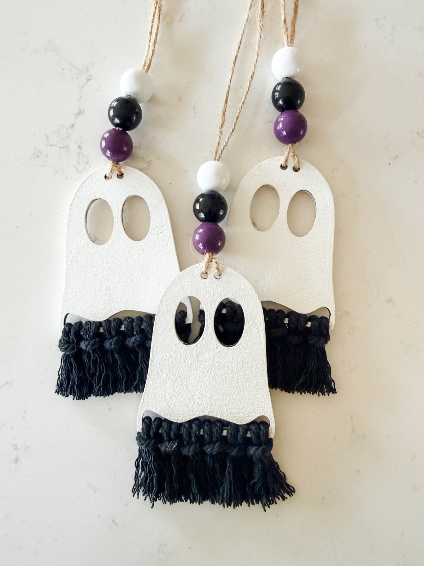 Macrame & Wooden Ghost Hanger (Purple Bead)