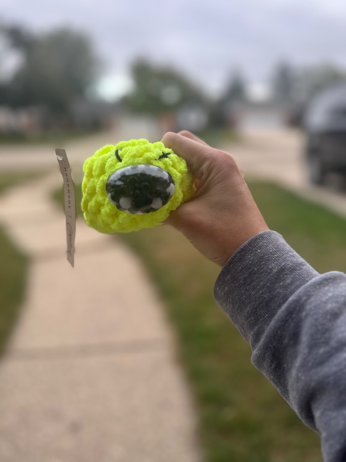 Crochet Squishy Stress Ball - Neon Yellow