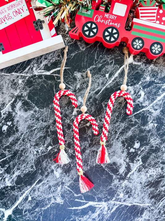 Macrame Candy Cane Ornament (Red)