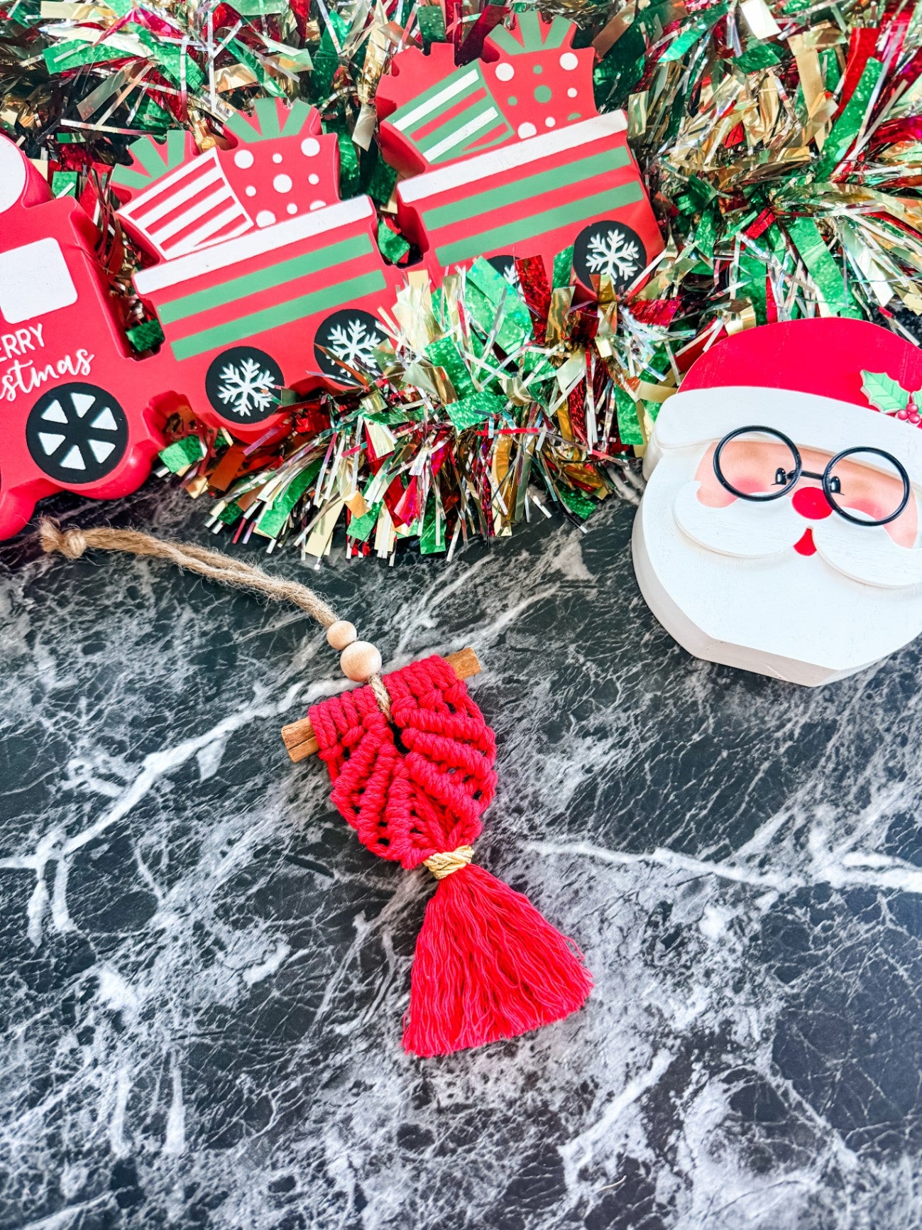 Macrame Harp Ornament (Red)