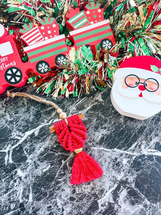 Macrame Harp Ornament (Red)