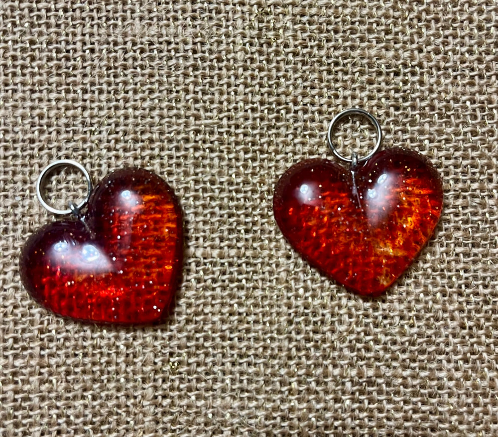 017 - Red Sparkle Resin Heart Keychain
