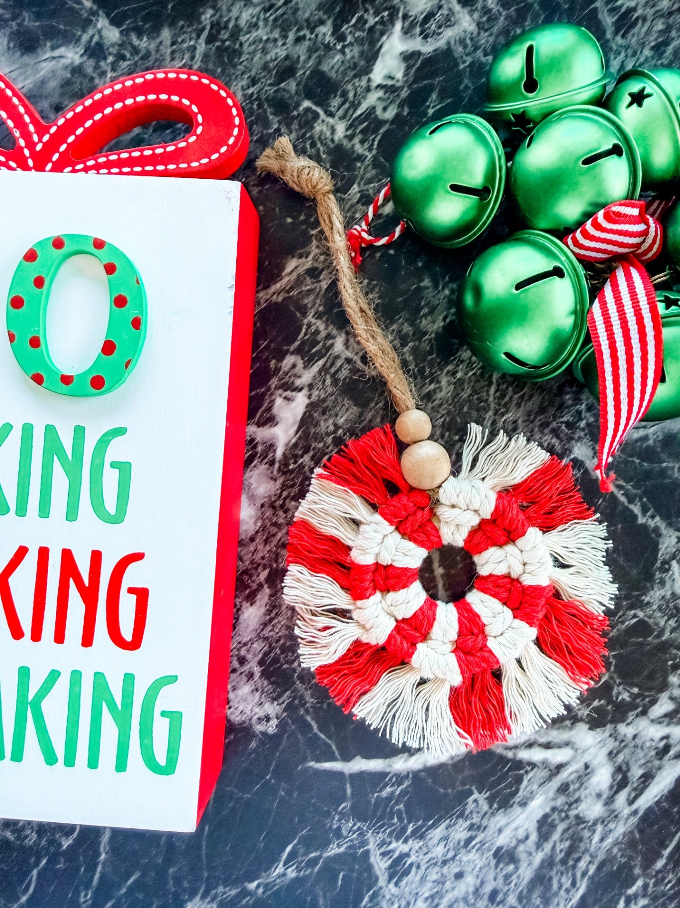 Macrame Peppermint Ornament (Red)