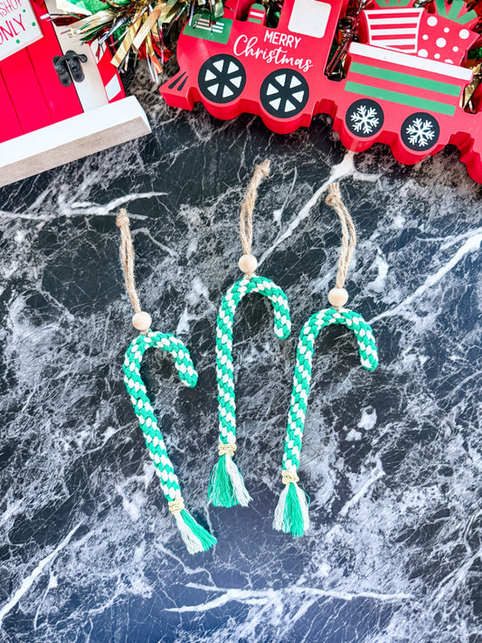 Macrame Candy Cane Ornament (Green)