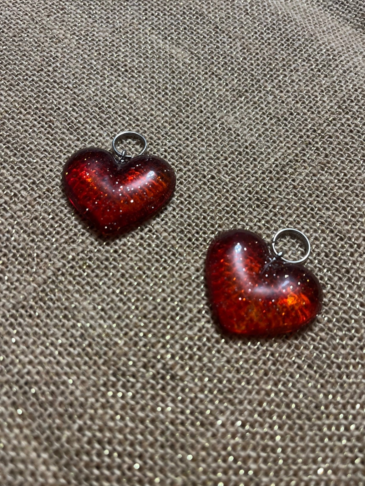 Red Sparkle Resin Heart Keychain