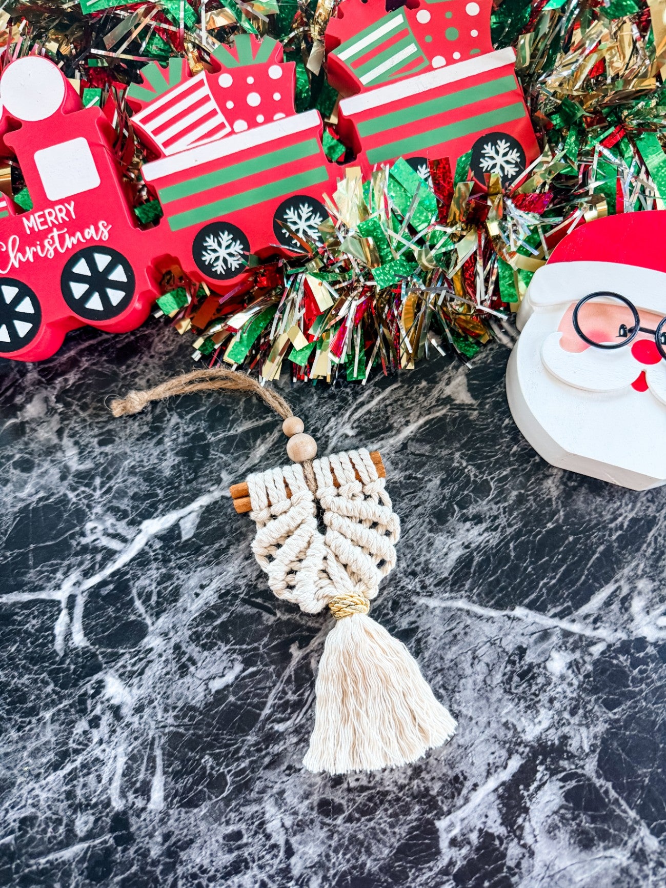 Macrame Harp Ornament (White)