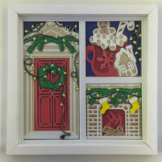 Christmas Scenes Windowpane Shadowbox in White Frame
