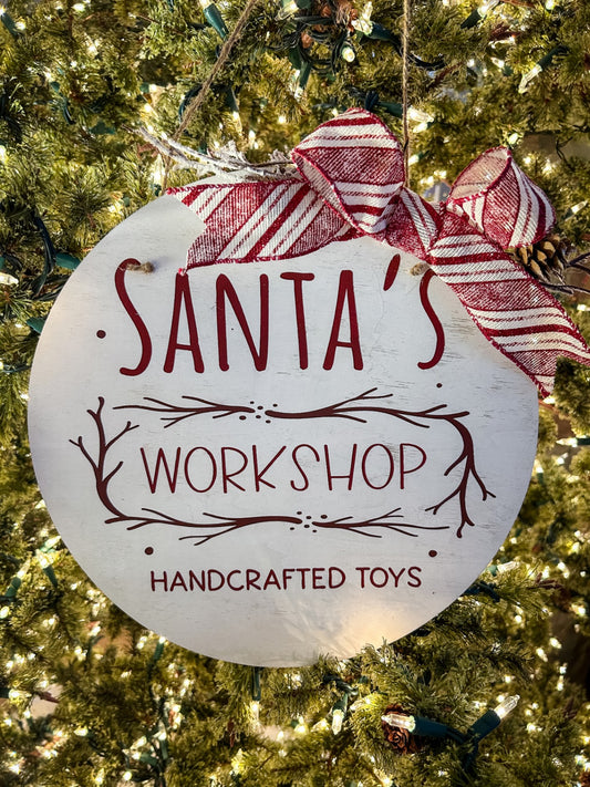 "Santa's Workshop" Painted Wood Holiday Sign