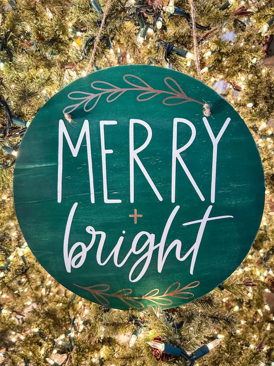 "Merry and Bright" Painted Wood Holiday Sign