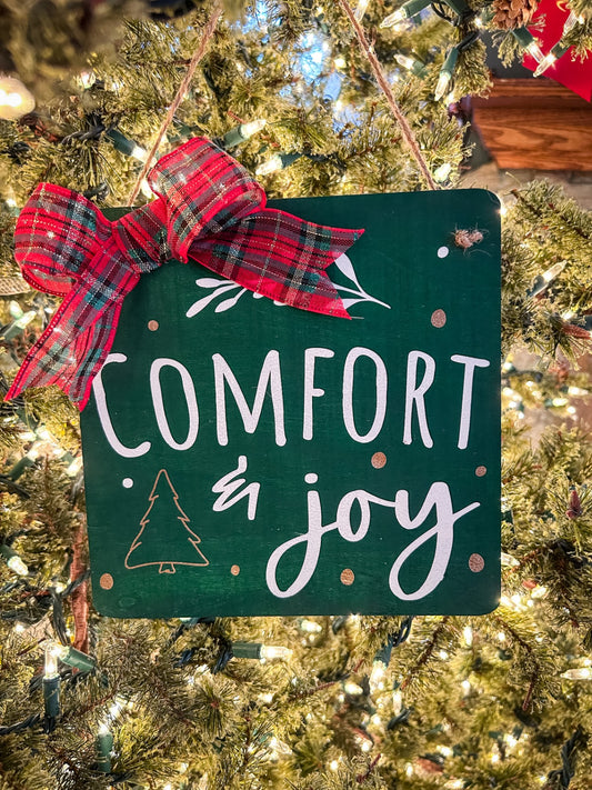 "Comfort and Joy" Painted Wood Holiday Sign