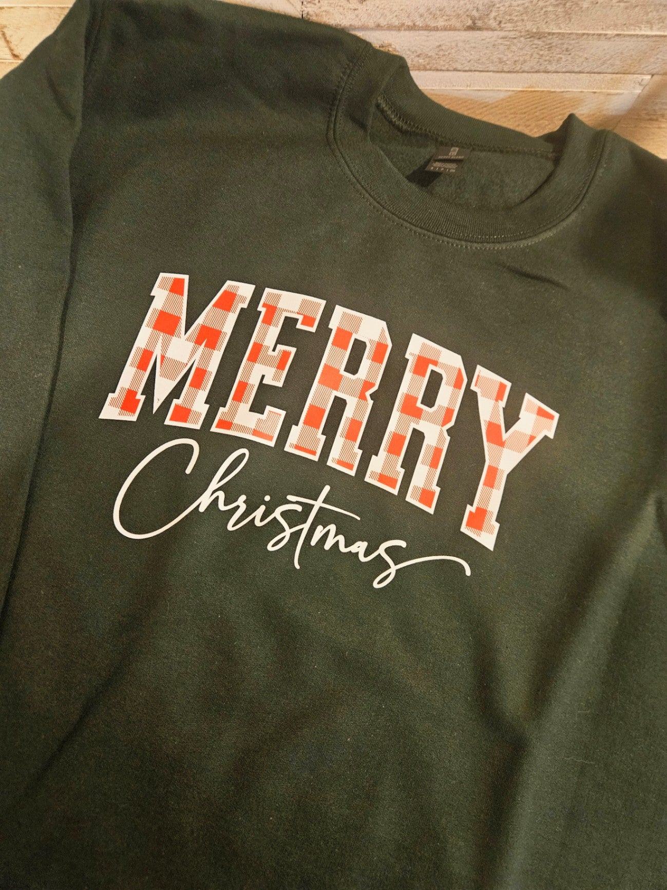 Green 'Merry Christmas' Plaid Letter Sweatshirt (Small)