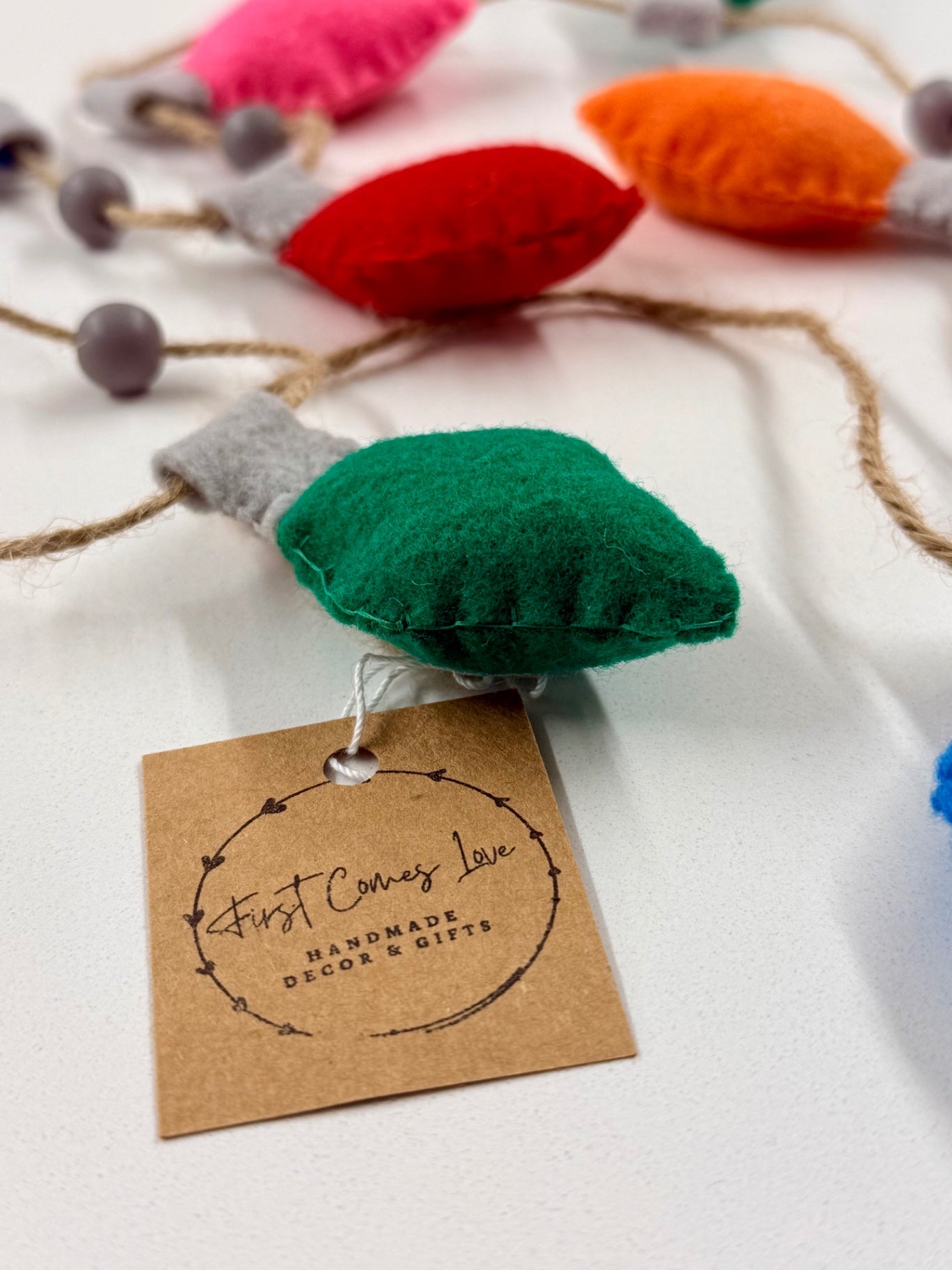 Hand Stitched Felt Christmas Multi-Color Light Bulb Garland – 60"