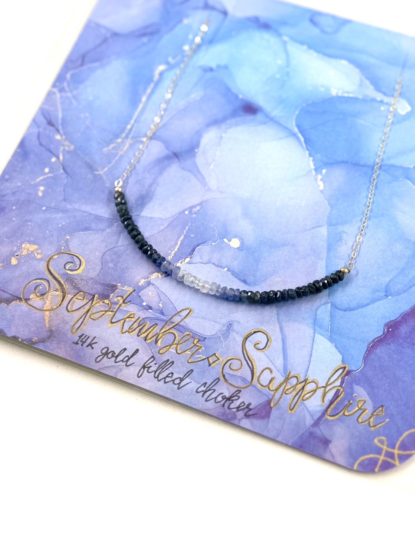 September Birthstone Sapphire Beaded Necklace – 14K Gold Filled