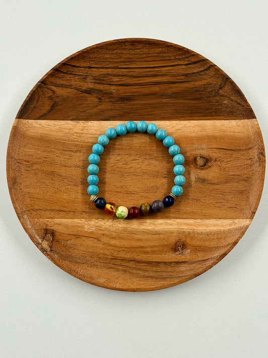 Colorful Glass Beaded Bracelet – Turquoise & Earthy Tones