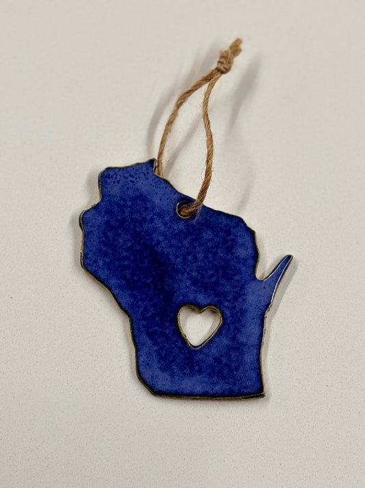 Ceramic Wisconsin Ornament - Blue