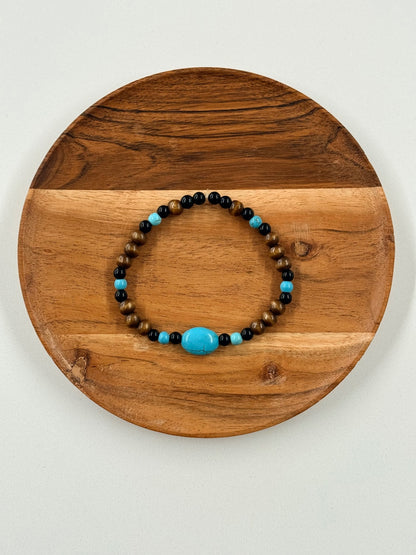 Boho Wooden & Turquoise Beaded Bracelet – Earthy Handcrafted Style