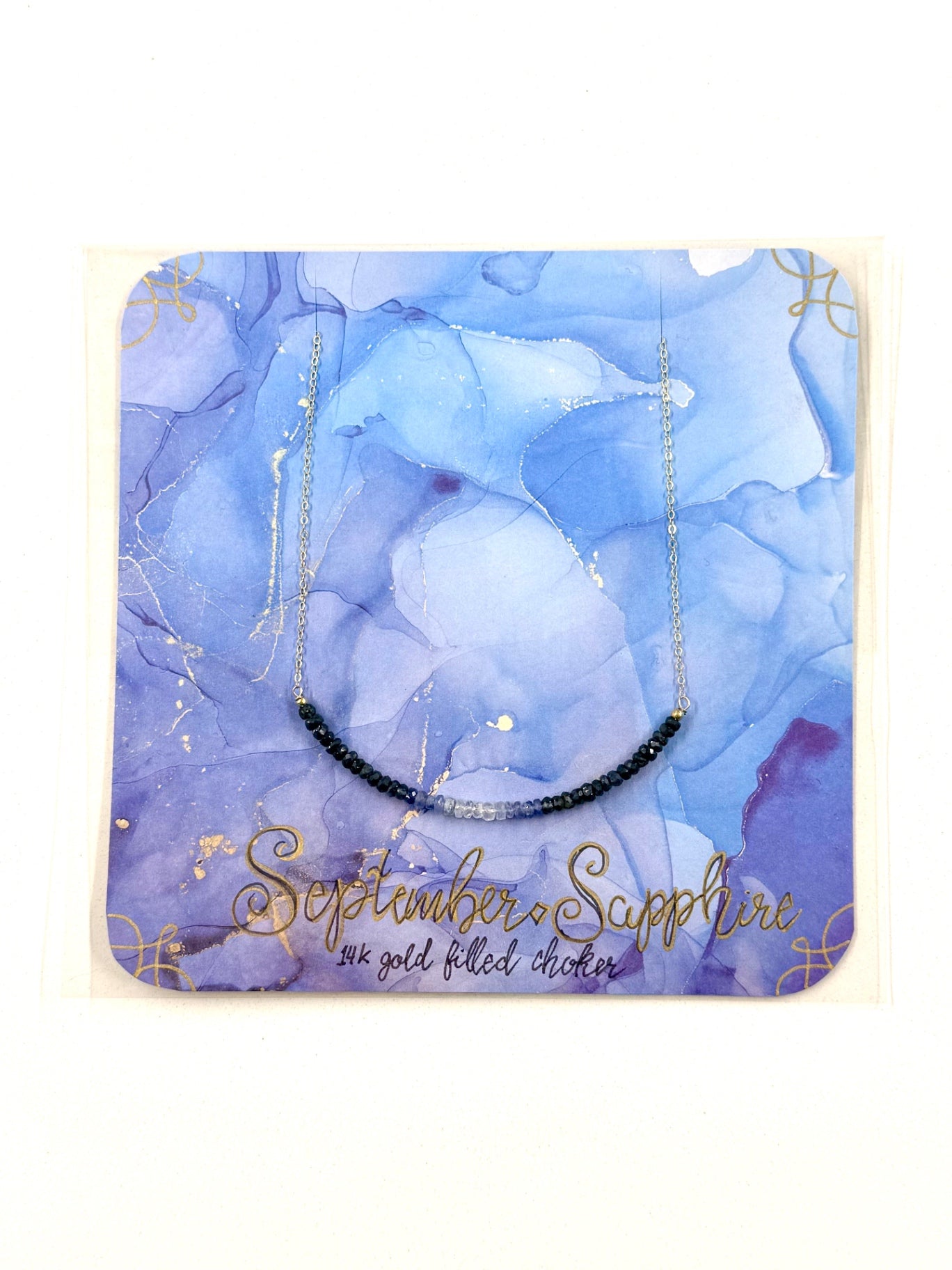 September Birthstone Sapphire Beaded Necklace – 14K Gold Filled