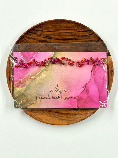 July Birthstone Ruby Twisted Beaded Multiwear Jewelry