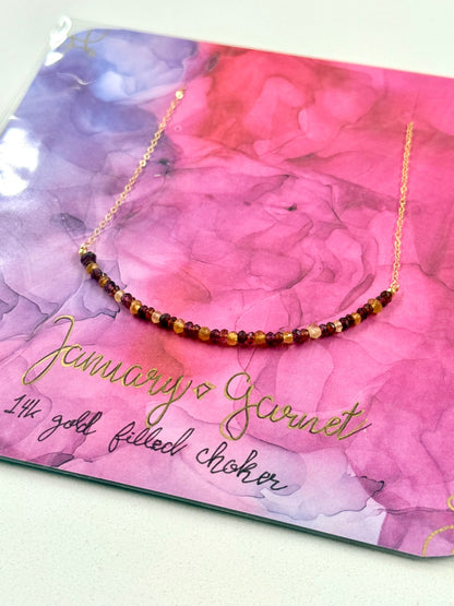 January Birthstone Garnet Choker – 14K Gold Filled