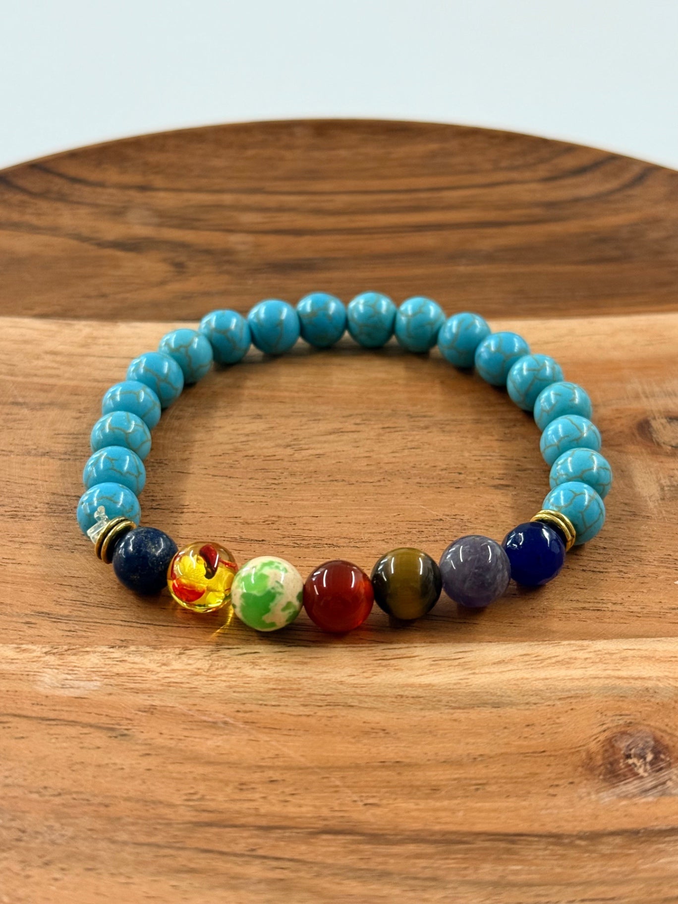 Colorful Glass Beaded Bracelet – Turquoise & Earthy Tones