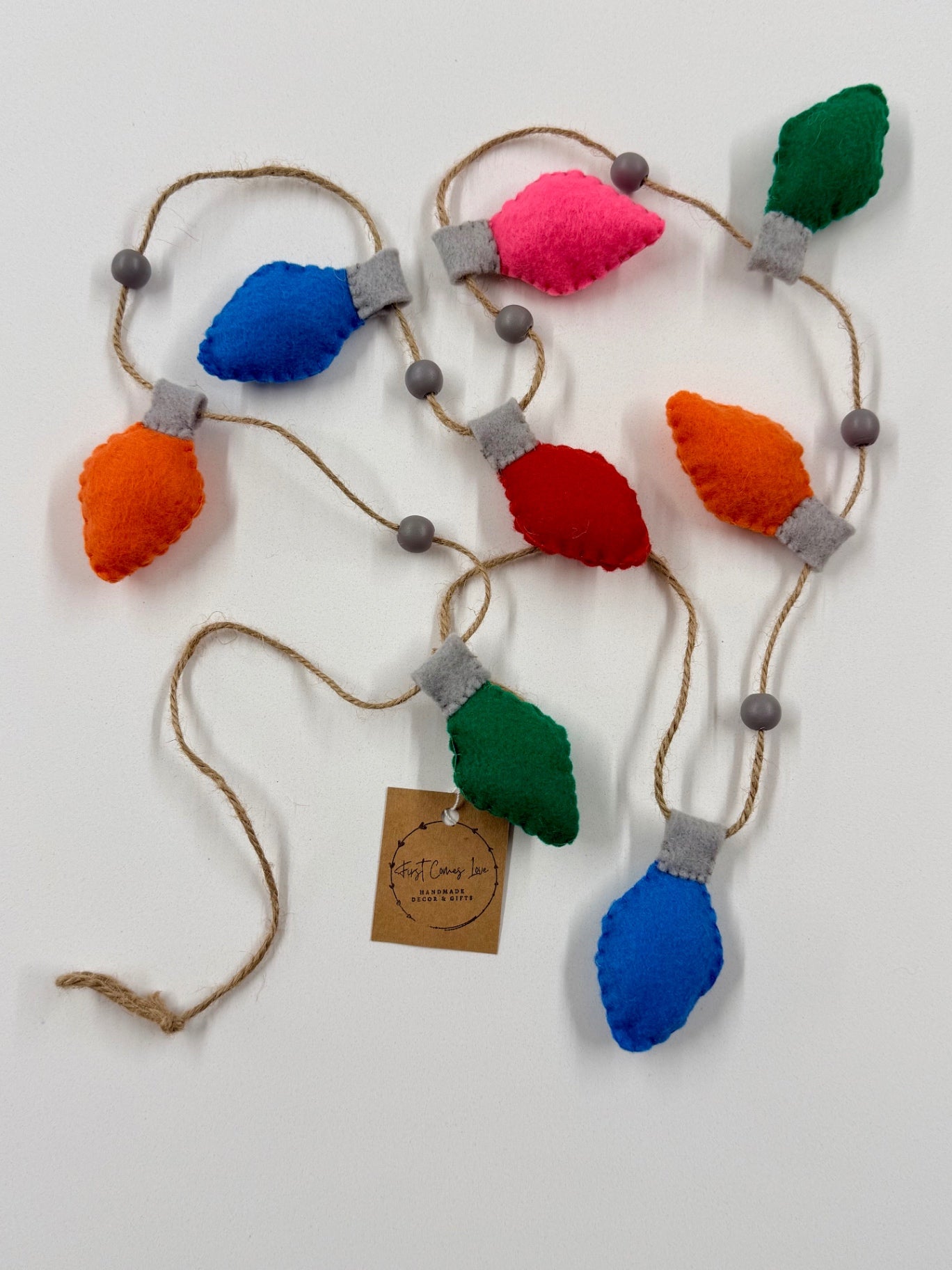 Hand Stitched Felt Christmas Multi-Color Light Bulb Garland – 60"