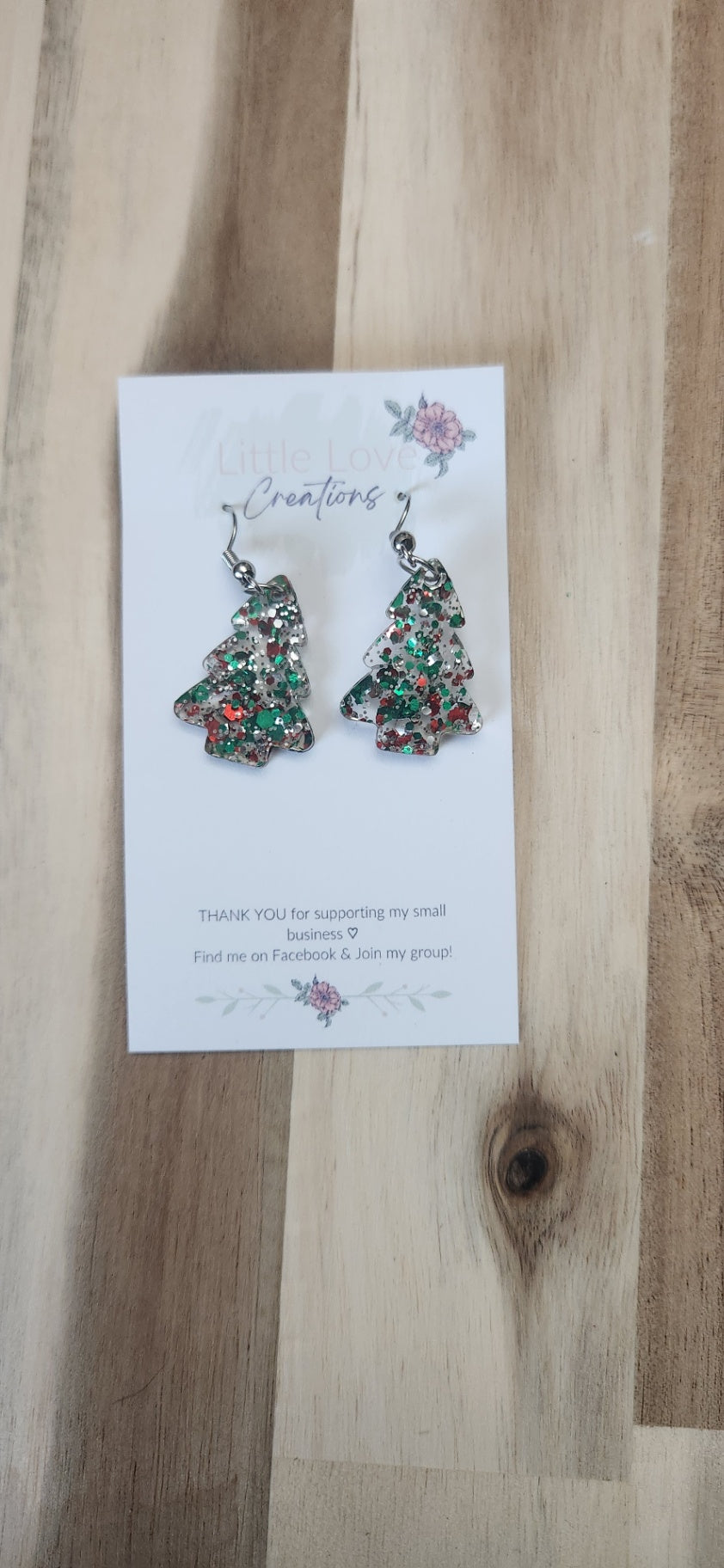 Acrylic Red & Green Sparkly Tree Dangle 