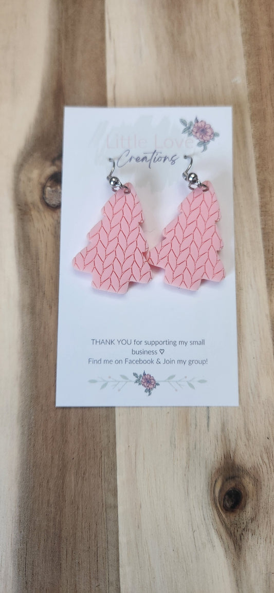 Acrylic Pink Sweater Tree Dangles 