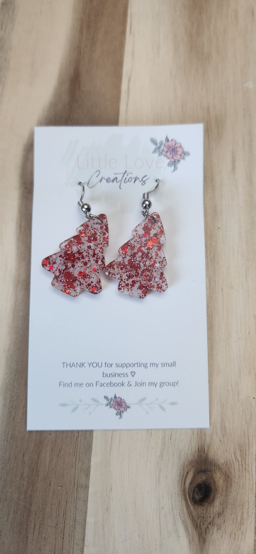 Acrylic Red & White Tree Dangles 