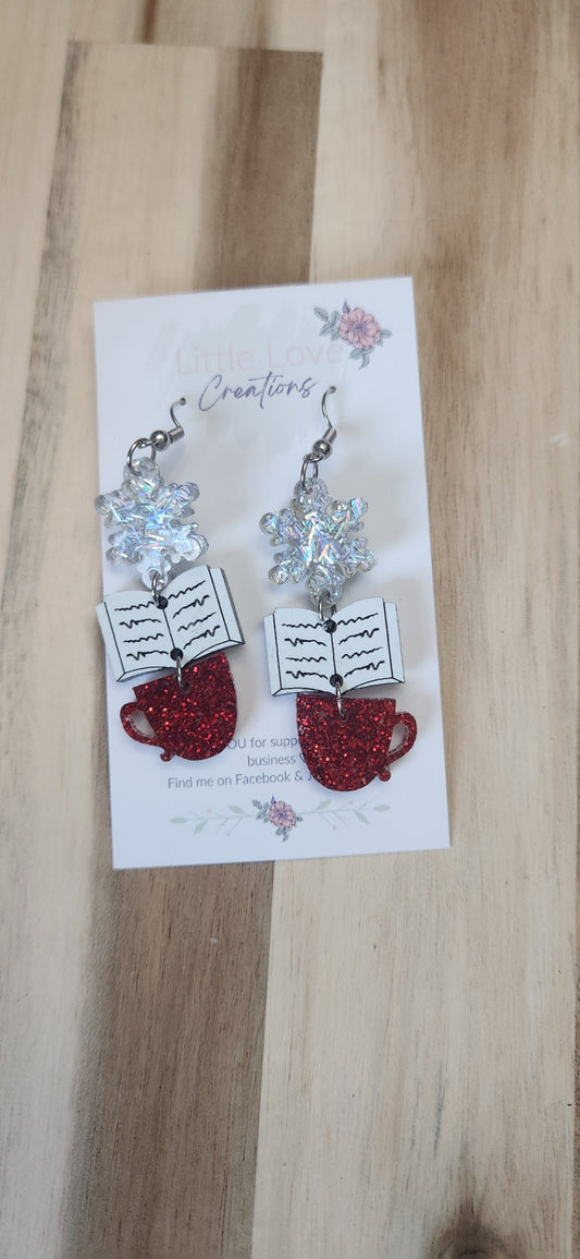 Acrylic Snowflake, Book & Mug dangle 