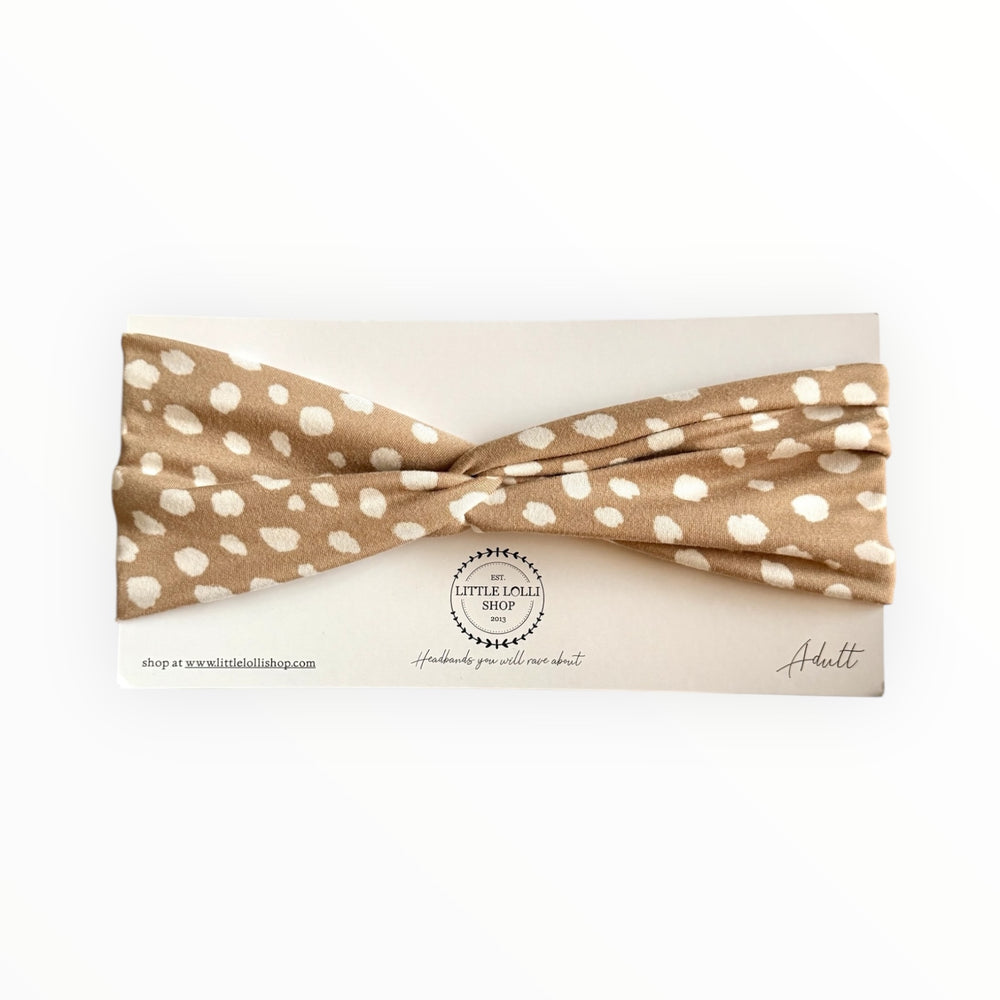 035 - Tan White Dots Headband