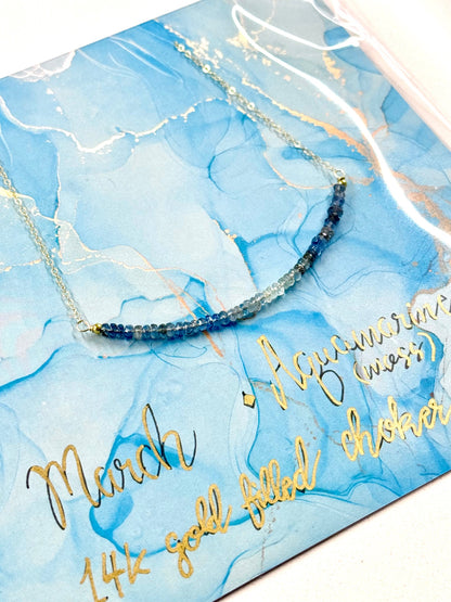 March Birthstone Aquamarine Choker Necklace – 14K Gold Filled
